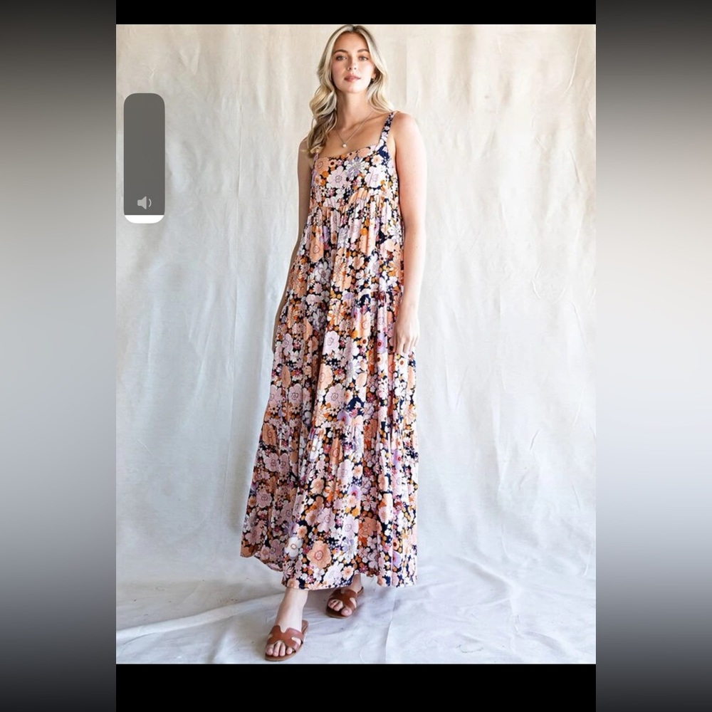 SHEIN Long dress, open back with flowers. Never worn